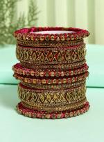   Wedding Wear  Rani Color Thread Bangle Set:-2.4,2.6,2.8